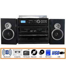 Trexonic 811BS 3-Speed Turntable Dual Cassette CD Record Player with USB... - $153.79