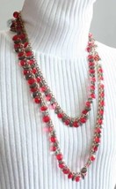 Fabulous Mod Faceted Smoke &amp; Red Dangles Long Chain Necklace 1960s vintage - £14.19 GBP