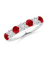 ANGARA Half Eternity Ruby and Diamond Wedding Ring in 14K Gold (AAA | 1.... - $2,429.10