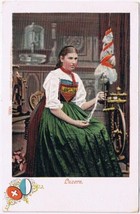 Postcard Luzern Young Lady Spinning Wool - £7.63 GBP