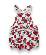 Red Poppy Flowers Baby Shortalls Overalls Bubble Romper Floral Lace Cott... - £14.43 GBP