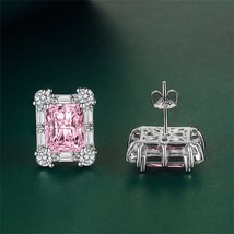 Pink Crystal &amp; Cubic Zirconia Silver-Plated Rectangular Stud Earrings - £12.64 GBP