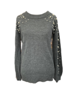 Heart N Crush Womens Pullover Sweater Gray Long Sleeve Embellished Pearl... - $225.96 MXN