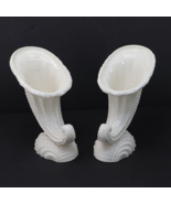Copeland Spode Imperial Bisque Porcelain Shell Cornucopia Vase Pair England - $83.15