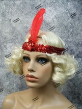 Curly Blonde Flapper Wig &amp; Red Sequin band Charleston Gatsby Roaring 20&#39;s Jazz - £11.70 GBP
