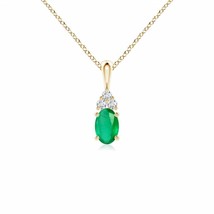 ANGARA Oval Emerald Solitaire Pendant with Trio Diamond in 14K Solid Gold - £379.69 GBP