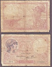 *Banknote 5 FRANCS / CINQ FRANCS / PV. 20.7.1939.PV - $92.15 MXN
