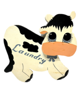 Vintage Handmade Wooden Hand Painted Laundry Cow Wall Hanging 10.75 x 10 in - $24.48