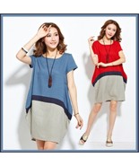 Linen Color Block Expansion Baby Bump Style Dress Casual Comfort Wear - £56.25 GBP