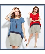 Linen Color Block Expansion Baby Bump Style Dress Casual Comfort Wear - $95.97 CAD