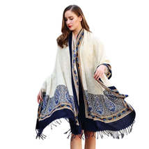 Anyyou 100% Pure Merino Wool Beige Poncho Winter Large Scarf Pashmina Shawl Band - £76.91 GBP+