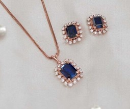 Blue Sapphire 3Ct Lab Created Emerald Wedding Jewelry Set 14K Rose Gold Plated - £179.18 GBP