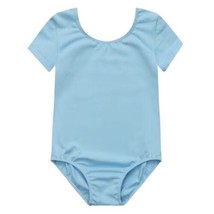 Danskin Childs Leotard Sky Blue Short Sleeve Scoop Neck Small Large Dance - £7.89 GBP