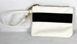 STEVE MADDEN WRISTLET MAKE UP BAG WHITE W/ BLACK STRIPE gold logo tag ZI... - $12.54