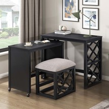 Black 3pc Desk &amp; Stool Set w/ Charging Ports | Rolling Desk - $387.99