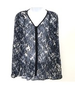 CAbi S Fatale Blouse Top  Blue Animal Print Small Chiffon Black White Wo... - $338.51 MXN