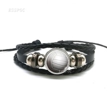 Basketball Charm Leather Bracelet Men Fashion Black weave leather Bracelet Baske - £8.64 GBP