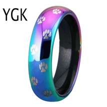 Women's Wedding Band Engagement Ring 6mm Cute Dog Cat Paw Rings Pure Tungsten Ra - £29.27 GBP