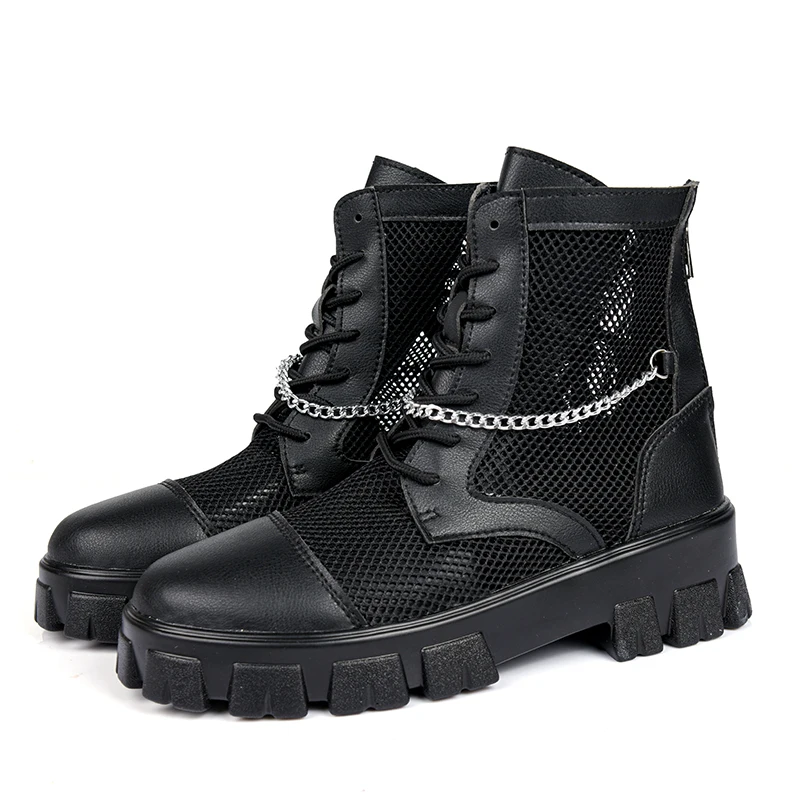 2024 Spring Autumn Black Men Boots High top Zipper Platform Boots Men Designer   - £188.38 GBP