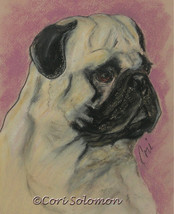 Pug Matted Dog Art Pastel Drawing Solomon - £91.71 GBP