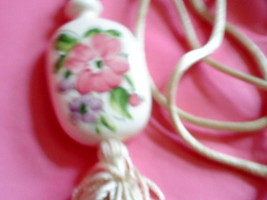 Avon white Porcelain Pendant hand Painted Flowers from 1980s  with 28&#39;&#39; Cord - £9.34 GBP