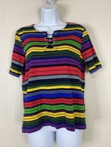 Rafaella Studio Womens Size PM Colorful Striped Knit Top Elbow Sleeve - £5.82 GBP