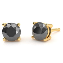 Black Onyx 6mm Round Stud Earrings in 14k Yellow Gold - £203.81 GBP