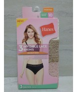 Hanes 3-Pack Tagless Microfiber Invisible Lace Bikinis, Pink/Tan/Ivory, ... - $8.99