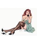 RETRO PIN UP GIRL ART / POSTER &quot;PARTY LINE &quot; REDHEAD IN TOWEL   #023 18X24&quot; - $183.55 MXN