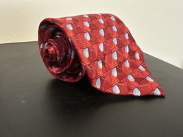 Ermenegildo Zegna Men&#39;s 100% Silk Tie ~ Red ~ Geometric W/ Leaf Made in ... - $19.80