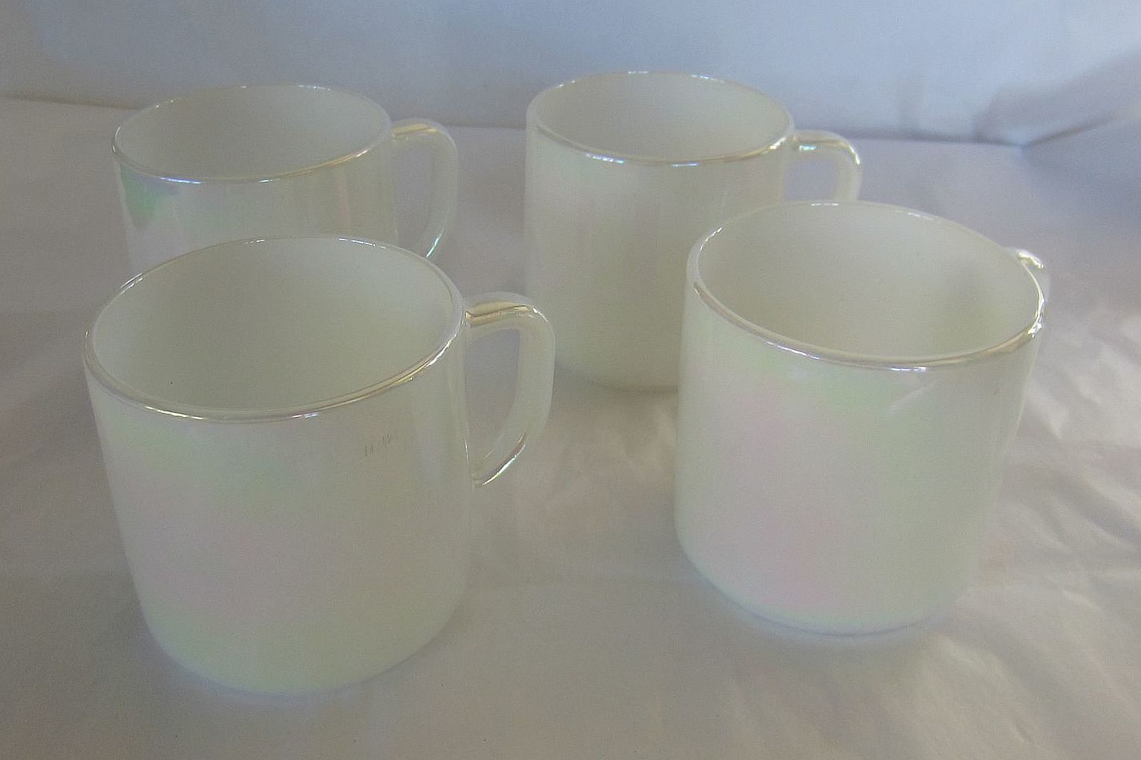 4X Moonglow Iridescent Opalescent Federal Glass Stacking Coffee Cups Mugs  - £21.32 GBP