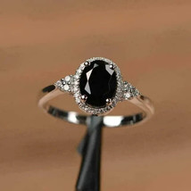 2Ct Oval Cut Simulated Black Spinel Halo Engagement Ring 14K White Gold Plated - £32.87 GBP