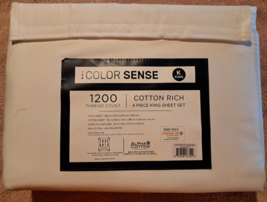 Color Sense- 1200 Thread Count Cotton Rich 4 Piece KING Sheet Set _ White - £36.36 GBP