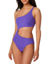 $94 Bar III Micro Rib One-Shoulder Cutout One-Piece Swimsuit Purple Size Large - £13.73 GBP