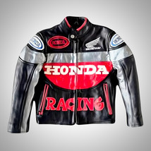 Honda Racer Jacket - Black &amp; Red Genuine Leather Streetwear Racing Style - $275.47 CAD