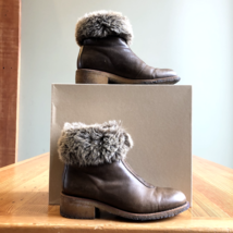 40 / 9.5 - A.P.C. $575 Khaki Brown Leather Faux Fur Juneau Boots w/ Box ... - £87.92 GBP