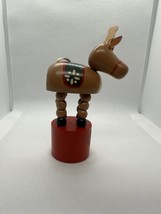 vintage wooden push puppet toy. unbranded reindeer. hand painted. 4” Chr... - $14.99