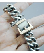 Chunky Antique Silver &amp; Gold Curb Link Bracelet Belt Buckle Motif Clasp ... - $6,676.10 MXN