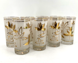 VINTAGE Libbey Glass LOTUS Water Lily Frosted MCM Set of 8 Tumbler 5.5&quot; ... - £36.42 GBP