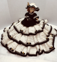 Vtg Southern Belle Bed Doll Crochet Black White Dress Hat Purse Has Issues READ - £33.46 GBP
