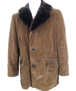 Vtg Corduroy Rancher Jacket Mens 42 Brown Faux Fur Collar Cortefiel Coat... - £100.98 GBP