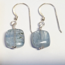 NEW   Solid Sterling 925 Silver Artisan Earrings Natural Pale Blue Kyanite Stone - $12.11