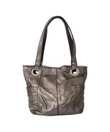 Fossil Long Live Vintage Shoulder Bag Leather Tote Metallic Pewter Purse Handbag - $54.44