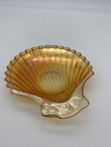Vintage Marigold Carnival Glass Shell Shaped Trinket Dish/ Soap Dish 7 in.  - $12.00