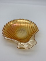 Vintage Marigold Carnival Glass Shell Shaped Trinket Dish/ Soap Dish 7 in.  - £9.59 GBP