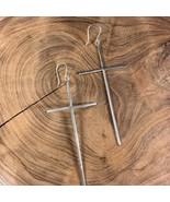 Sterling Silver Artisan Long Skinny Cross Earrings - €37,72 EUR
