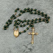Vintage Catholic Rosary I HOPE IN THEE Green Beads Gold Tone Chain 20&quot; - $16.74