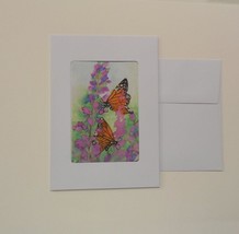 Monarch Butterfly on Larkspur Watercolor Card and Envelope - $12.00