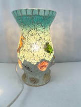 Mosaic Aquamarine Glass Sea Life Table Light Ocean 10.5&quot; Tall - £31.02 GBP