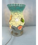 Mosaic Aquamarine Glass Sea Life Table Light Ocean 10.5&quot; Tall - £30.44 GBP